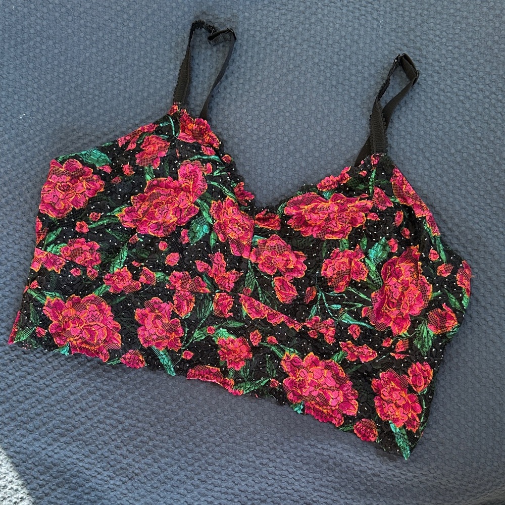 Torrid Black and Pink Floral Bralette